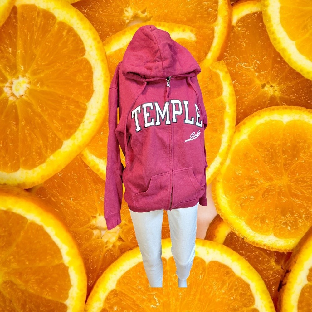 Old Varsity‎ Brand Temple Owls Maroon Zip Up Hoodie Sweatshirt Men's Medium